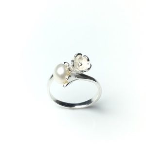 [#A017] 925 Silver Freshwater Flower Pearl Ring